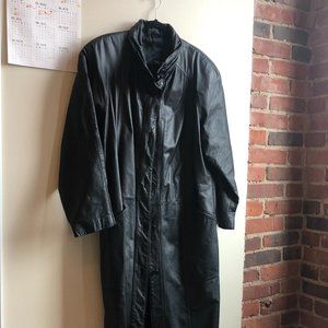 vintage! 80s genuine leather trench coat with stitching details